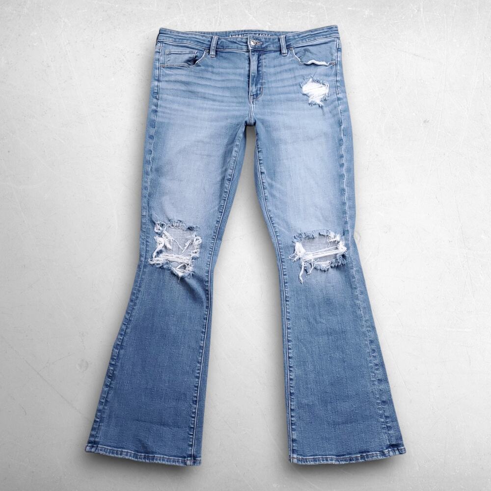 American Eagle High Rise Skinny Kick Jeans Women 18L Blue Stretch Boho Indie